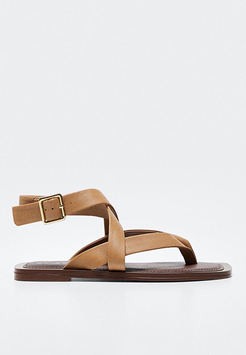 Empty leather straps sandal - medium brown MANGO Sandals & Flip Flops ...