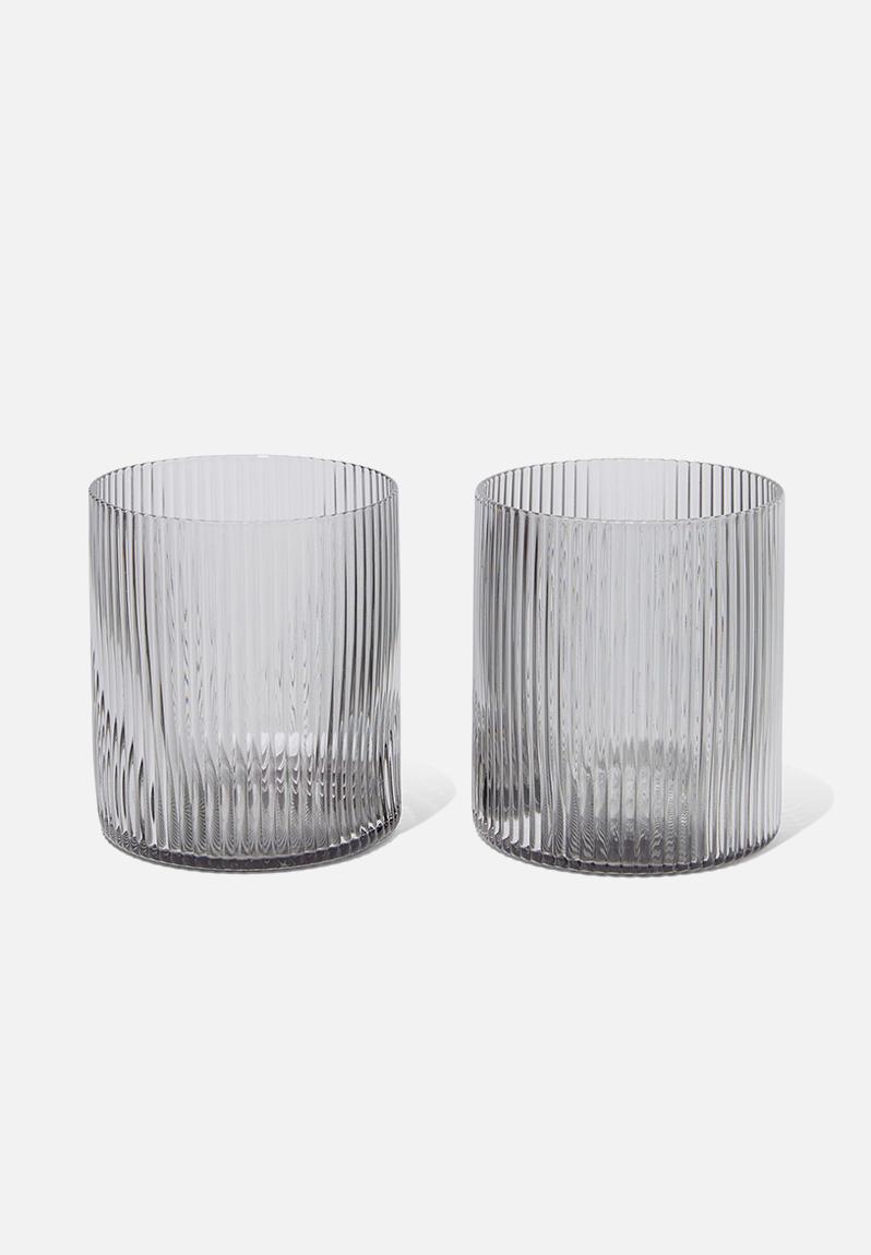 Set Of 2 Ribbed Low Ball Drink Glasses Cool Gray Typo Drinkware