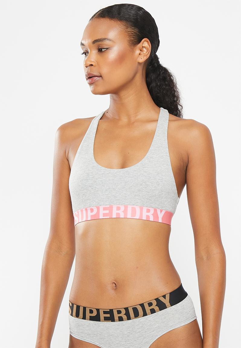 Large Logo Crop Bralette Grey Marl Fluro Coral Superdry Bras