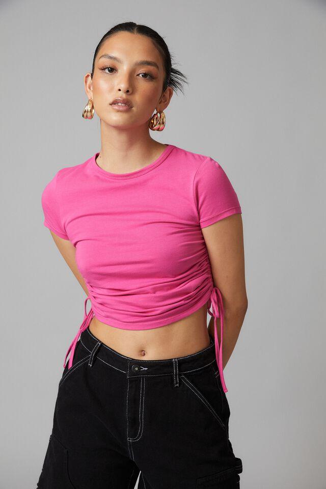 Ruched short sleeve tee - raspberry rose