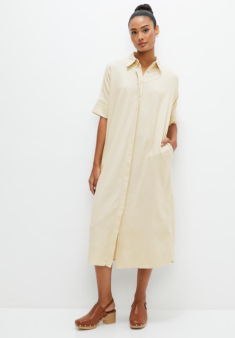 Oversized linen midi shirt dress - natural edit Casual | Superbalist.com