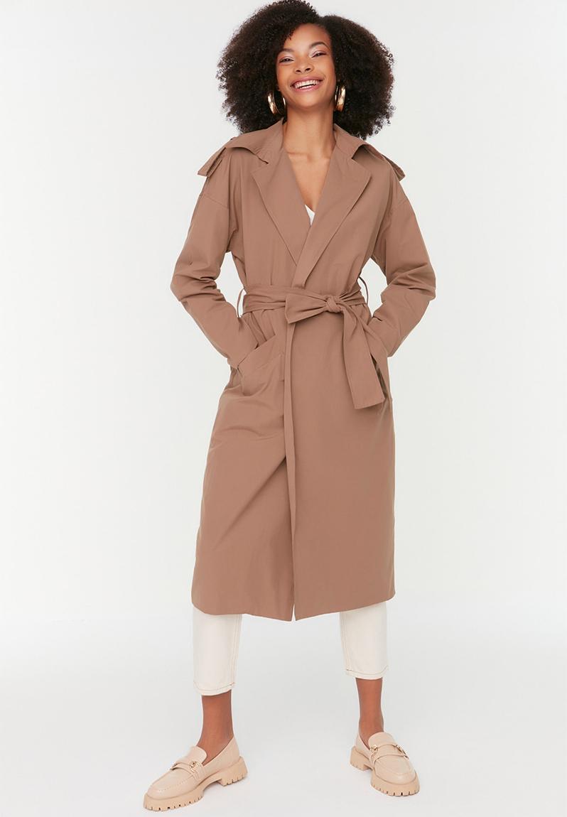 Belted long trench coat - neutral Trendyol Jackets | Superbalist.com