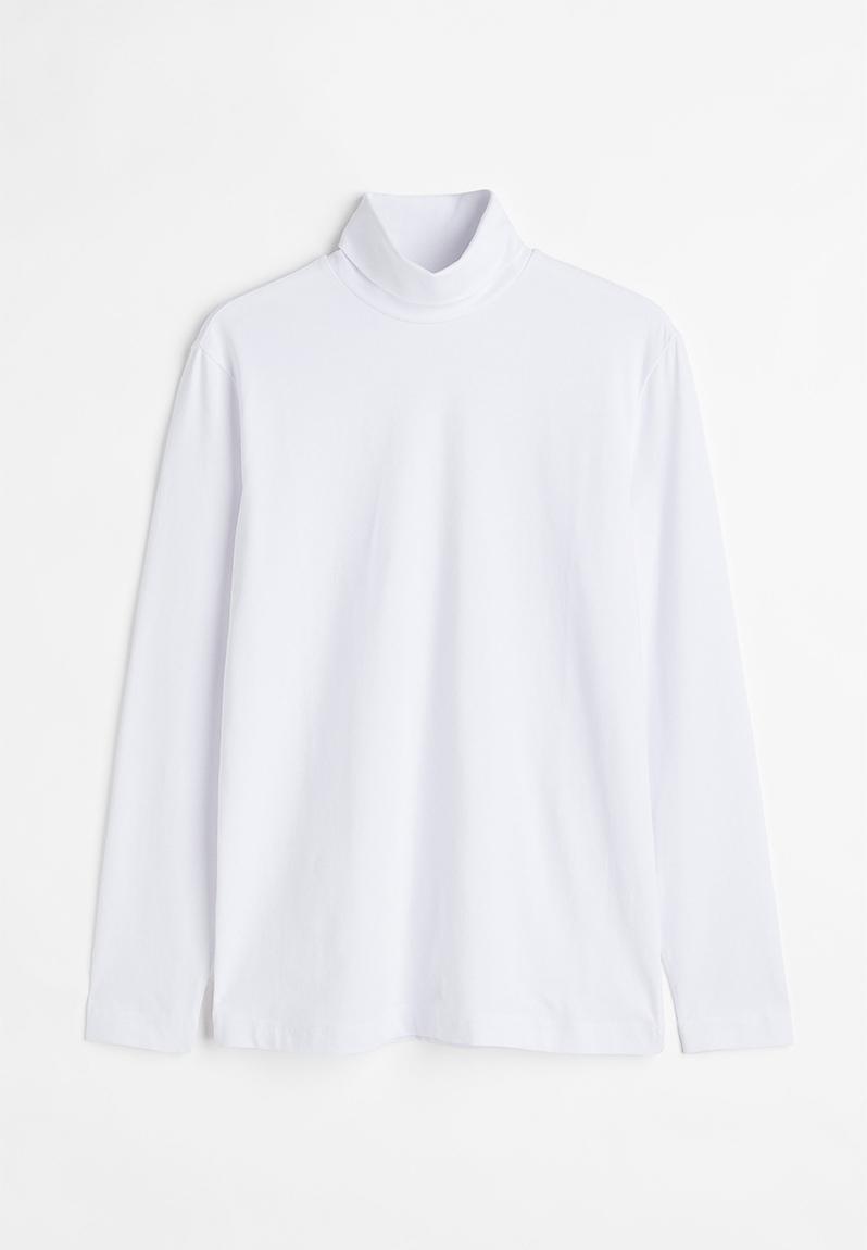 Slim fit cotton polo-neck top - white H&M T-Shirts & Vests ...