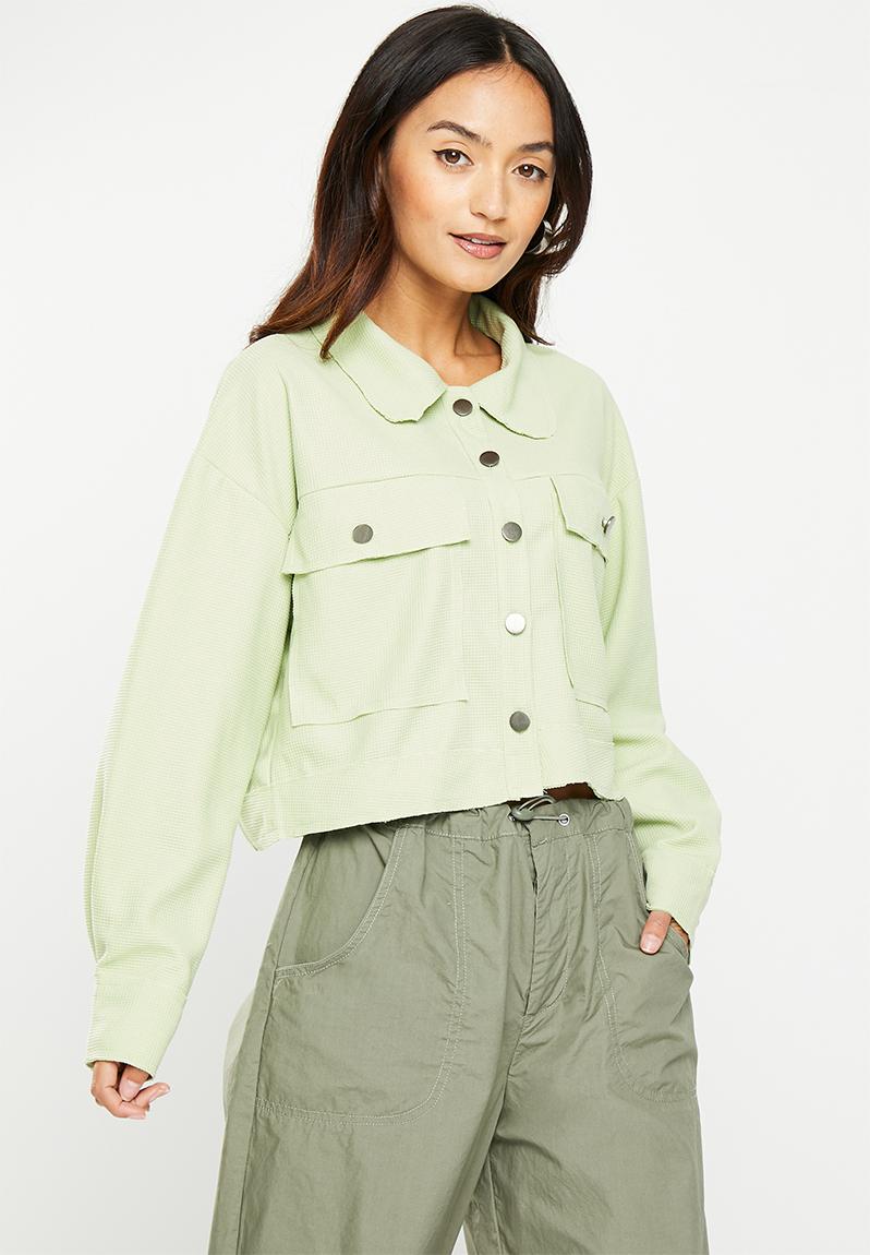 Sage Green Warm Cotton Corduroy Patch Pocket Button-Down Shacket main image 1