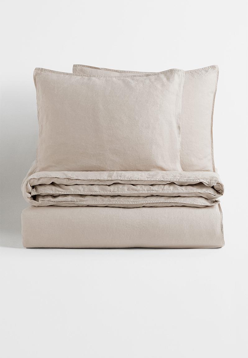 Linen duvet cover set beige 0188589050 H&M Bedding