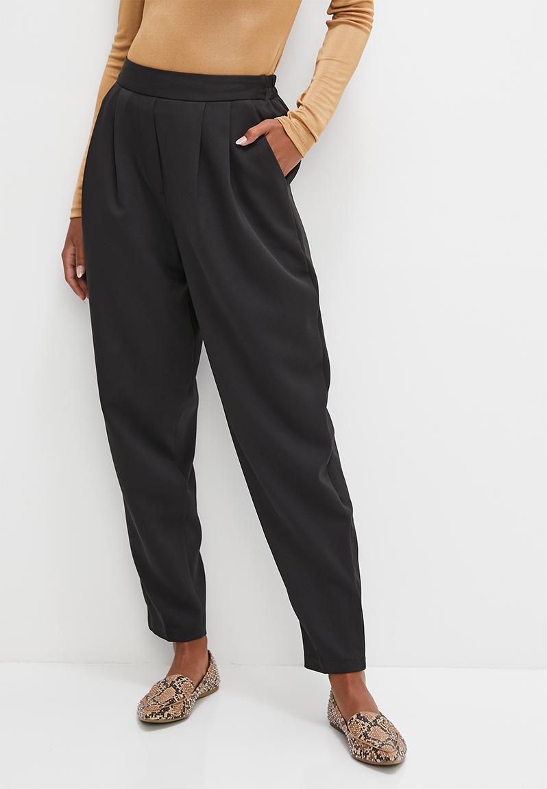 Dual Fabric Tapered Trousers in Black