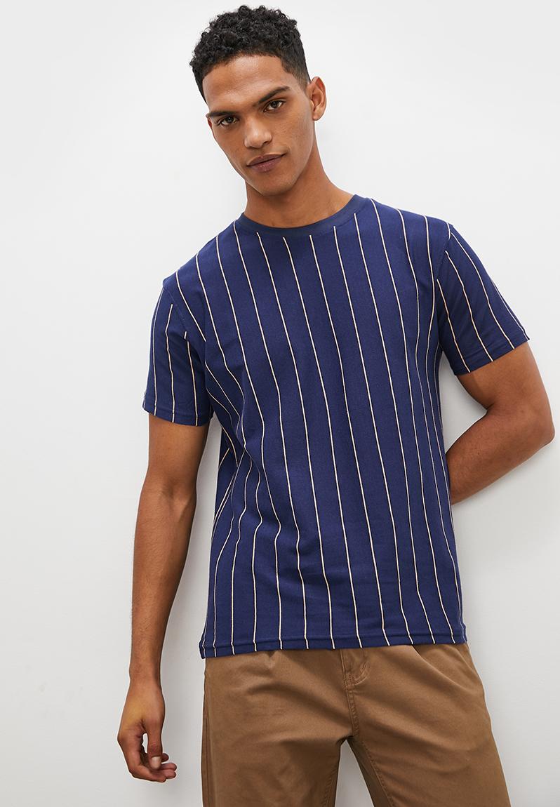 Vertical stripe short sleeve crew neck tee - navy base Superbalist T ...