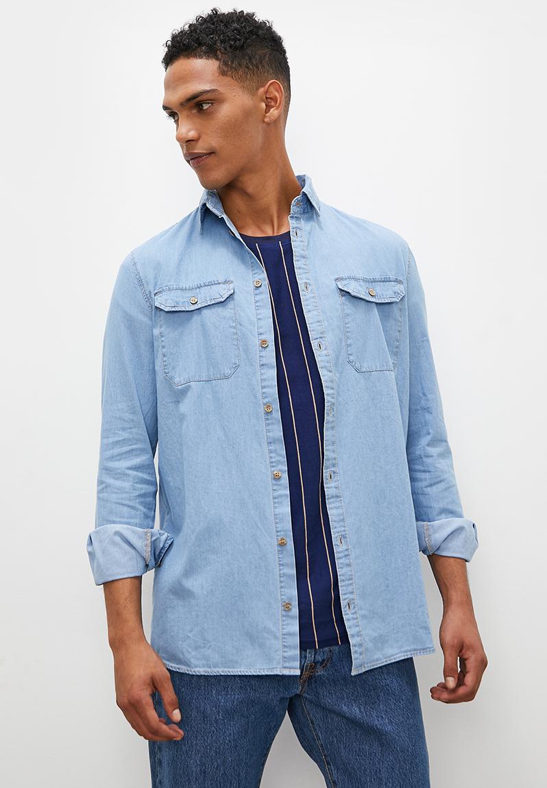 Slim fit long sleeve denim shirt - light blue Superbalist Shirts ...