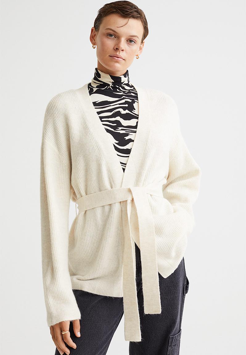 Tie-belt cardigan - cream - 1089148004