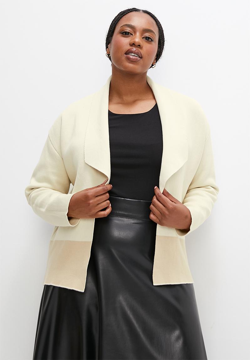 Colour block boxy waterfall cardi - milk/oatmeal