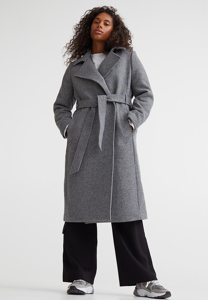 Tiebelt coat grey marl H&M Coats