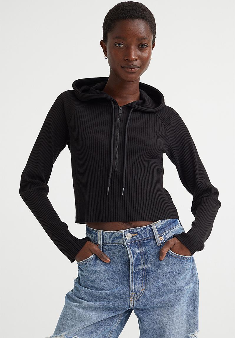 Cropped zip hoodie black 1104066001 H&M Hoodies & Sweats