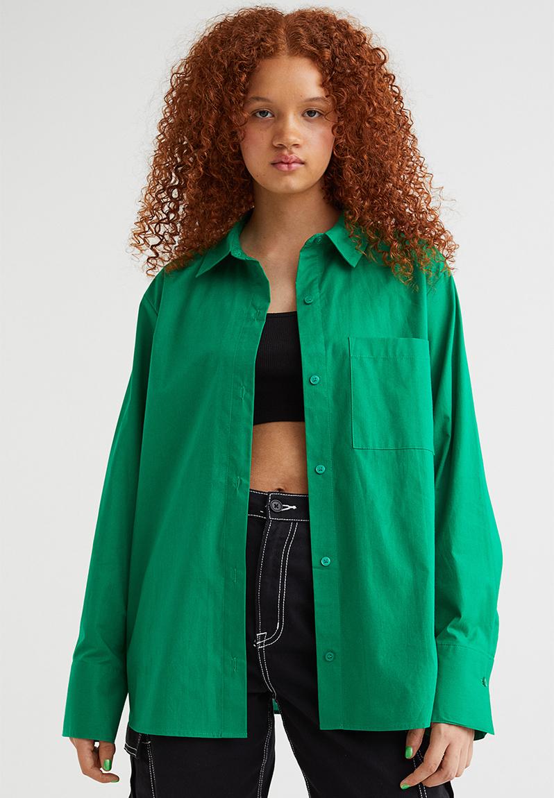 Oversized poplin shirt - bright green - 872901047 H&M Shirts ...