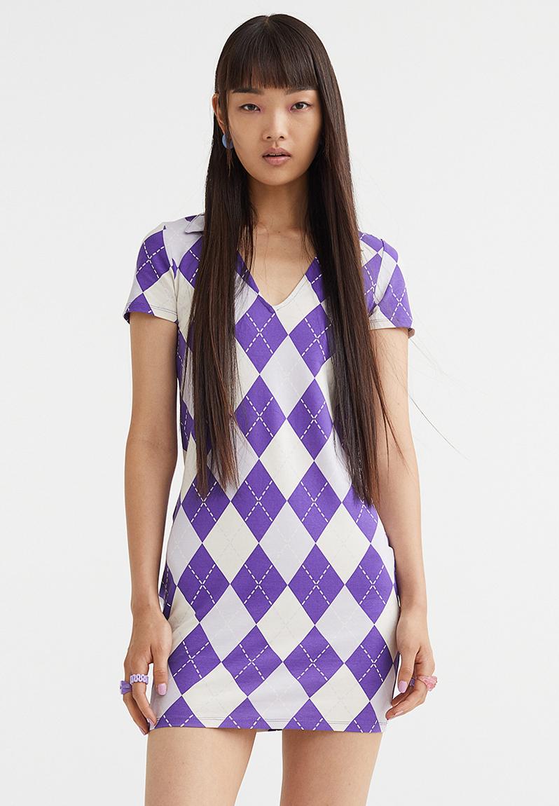 Collared Bodycon Dress Purple Argyle Pattern Handm Casual