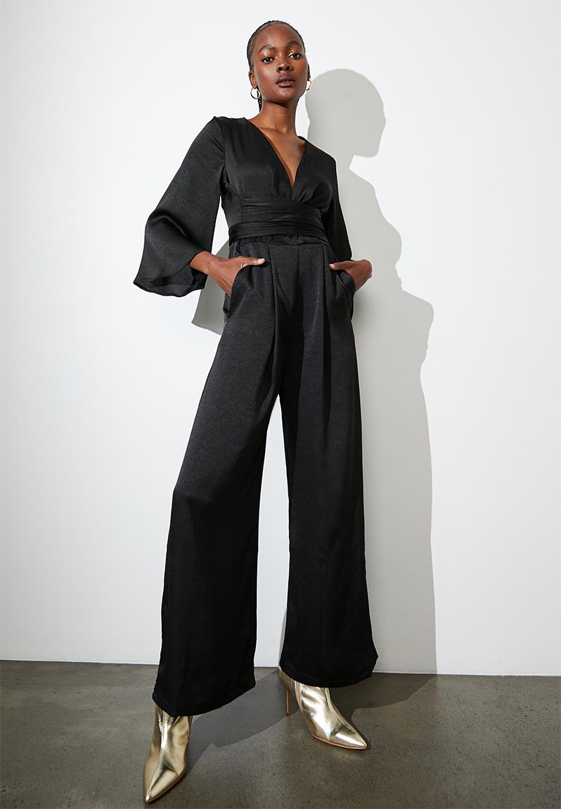 Satin draped front jumpsuit - black Superbalist Jumpsuits & Playsuits ...