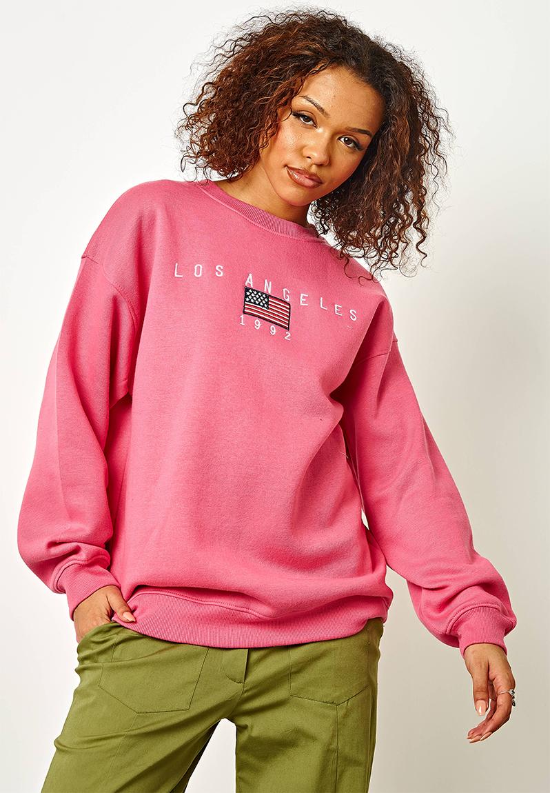 Embroidered relaxed LA sweatshirt - pink Daisy Street Hoodies & Sweats ...