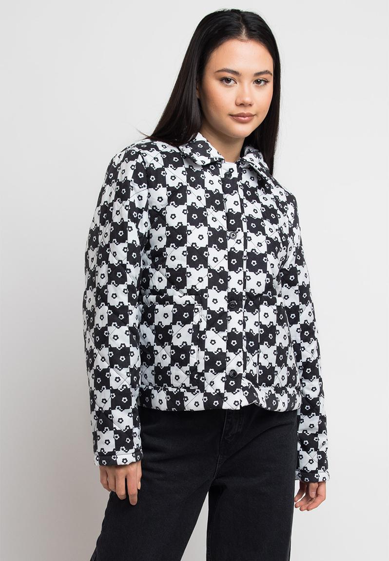 Women's Abstract Quilted Jacket in Black and White main image 1