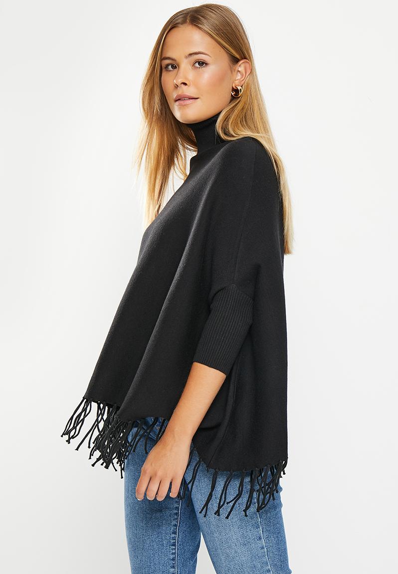 High Neck Poncho - Black Dailyfriday Knitwear 