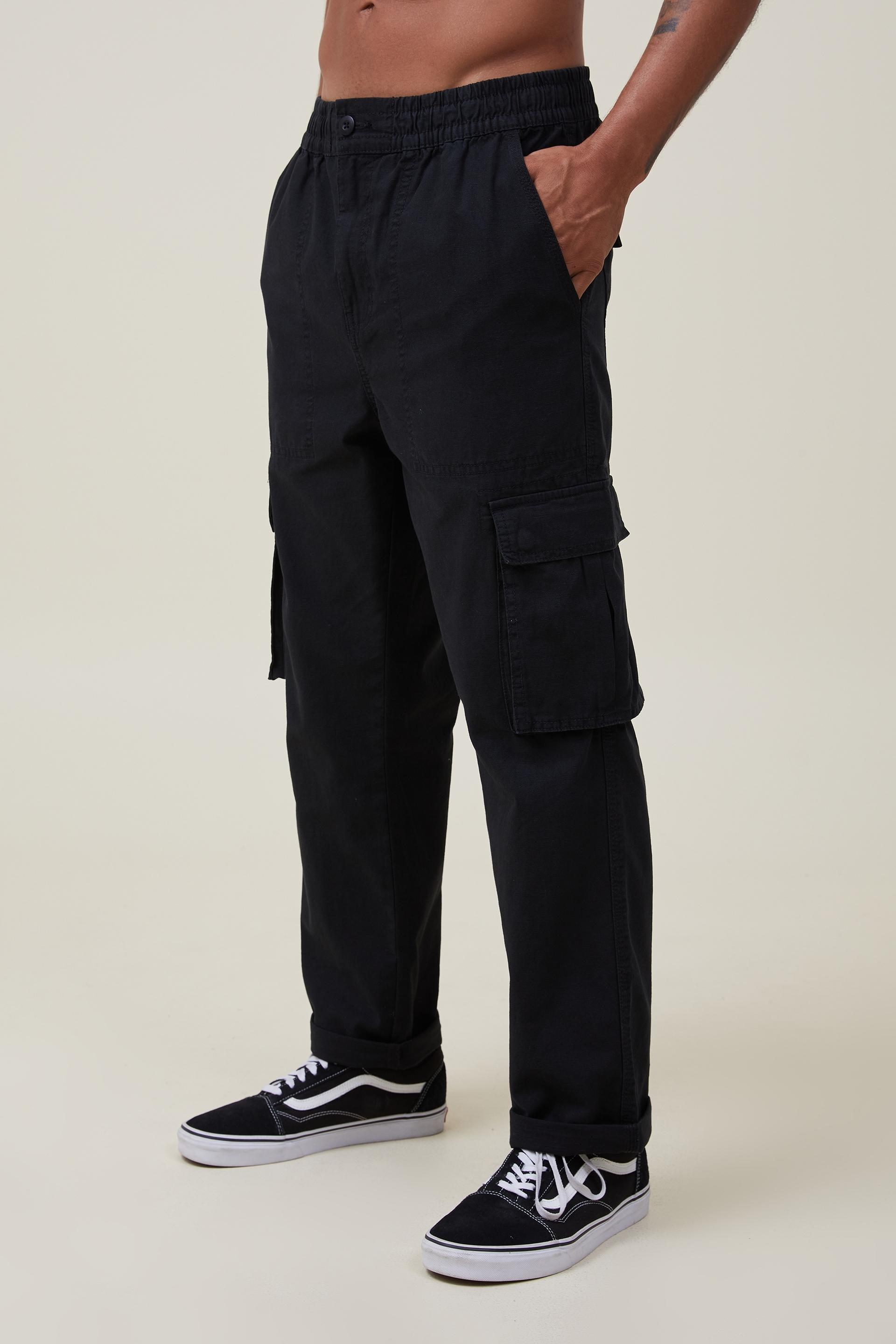 Elastic Worker Pant Washed Black Cargo Cotton On Pants And Chinos 4389