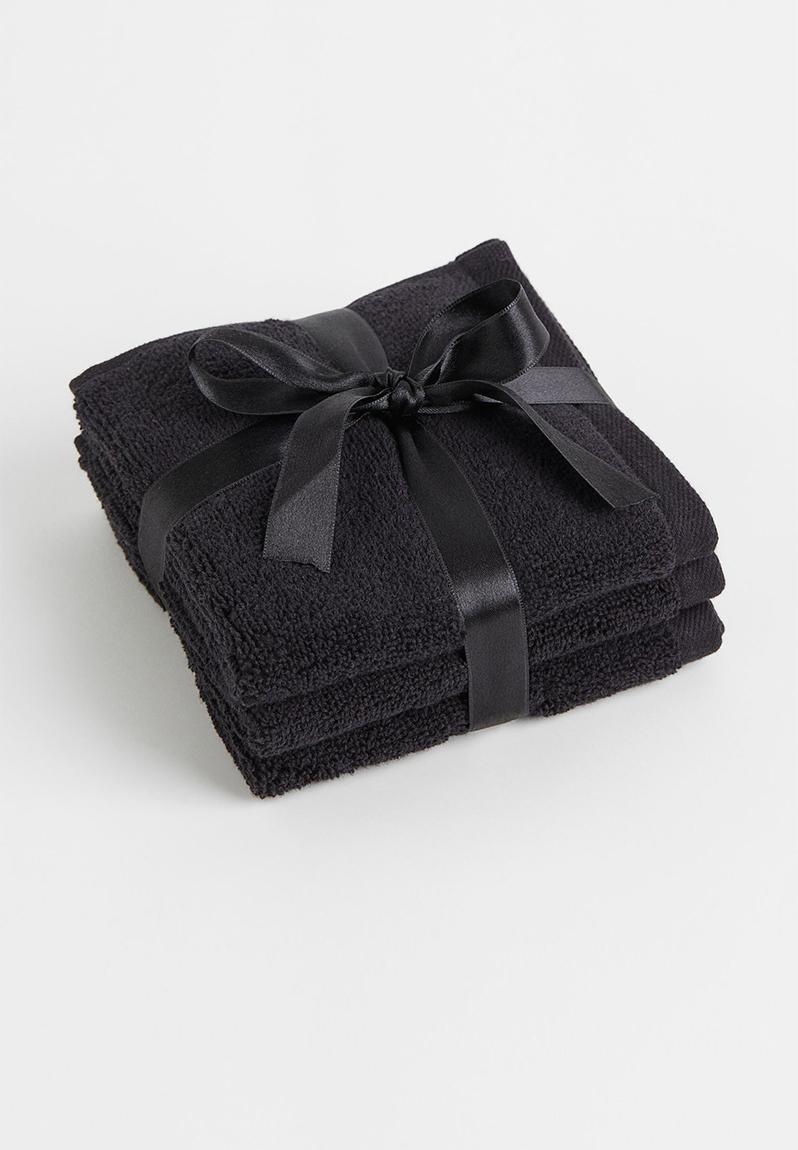 3-pack cotton terry flannels - black H&M Towels | Superbalist.com