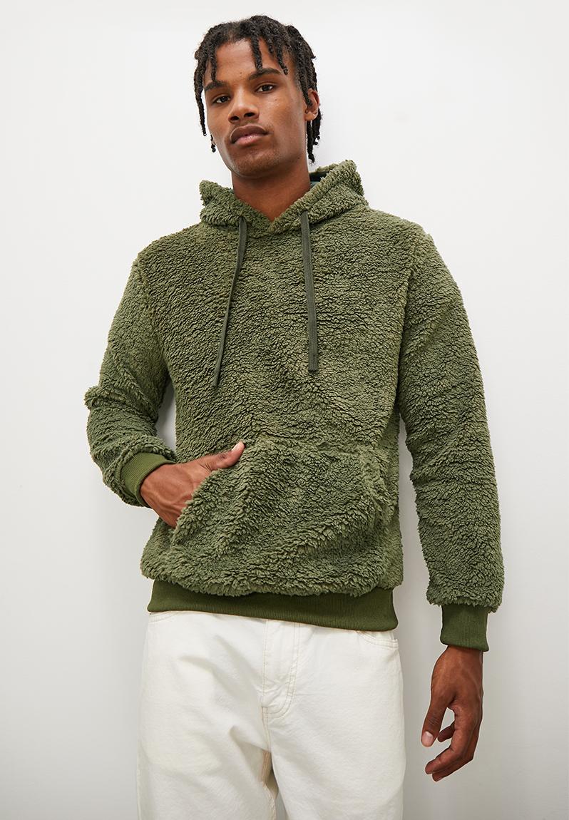 Teddy fleece pullover hoodie - khaki STYLE REPUBLIC Hoodies & Sweats ...