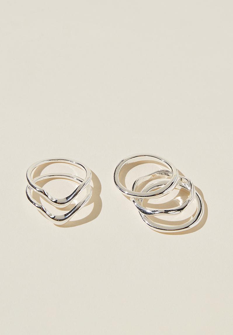 Multipack rings - sterling silver plated wavy