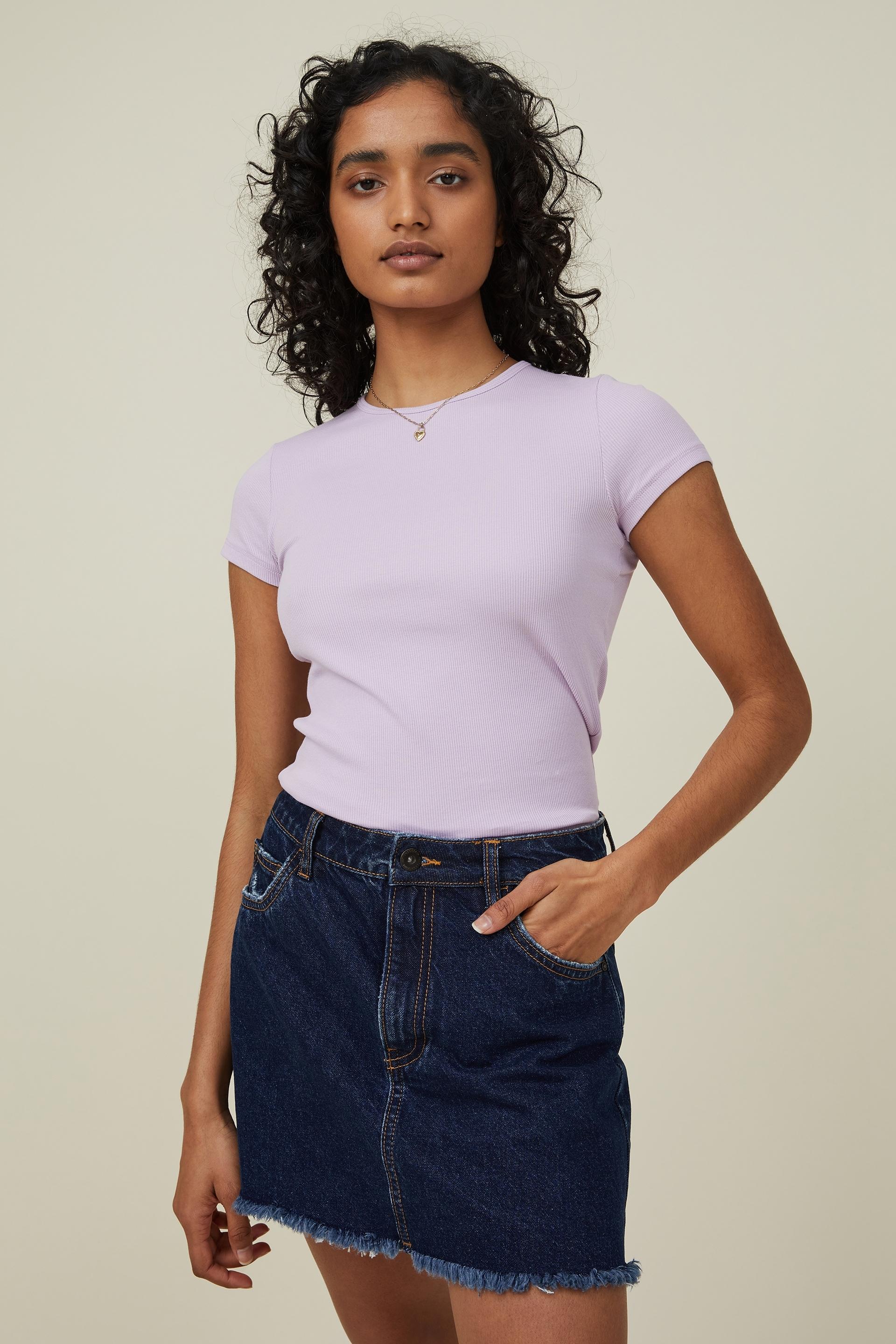 The one organic rib crew short sleeve tee - periwinkle lilac Cotton On ...