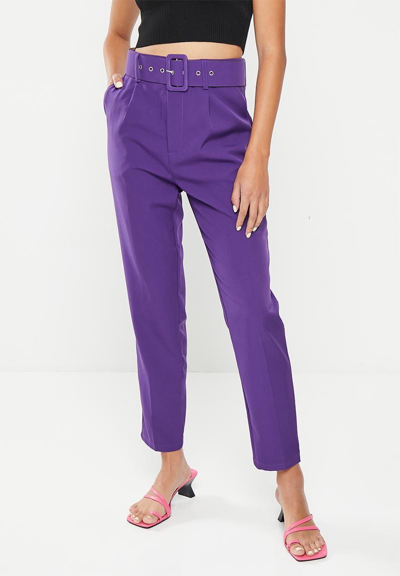 Belted tapered trousers - purple dailyfriday Trousers | Superbalist.com