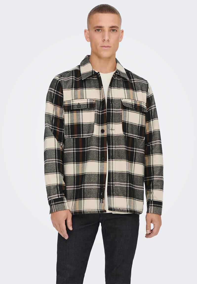 Onsash ovr check ls shirt - grey & cream Only & Sons Jackets ...