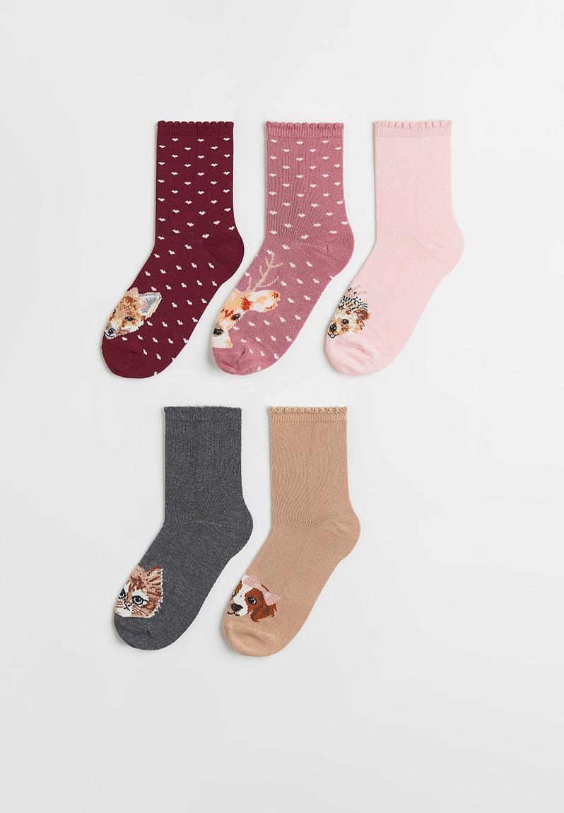 5-pack socks - dark red/animals - 0423900075 H&M Sleepwear & Underwear ...