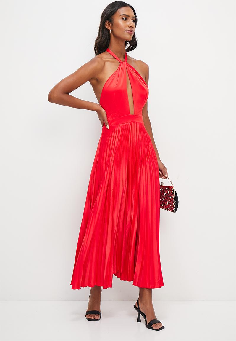 Red Aztec Halter Midi Dress