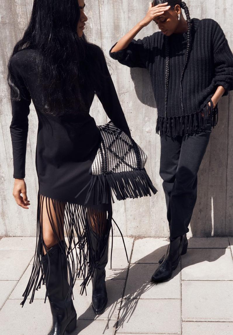 Fringetrimmed dress black H&M Casual