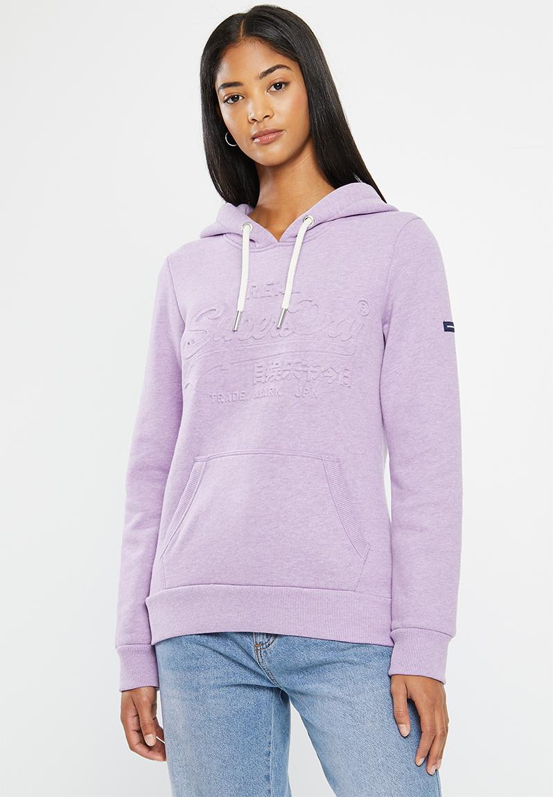 Vintage logo emboss hood - pale lilac marl Superdry. Hoodies & Sweats ...