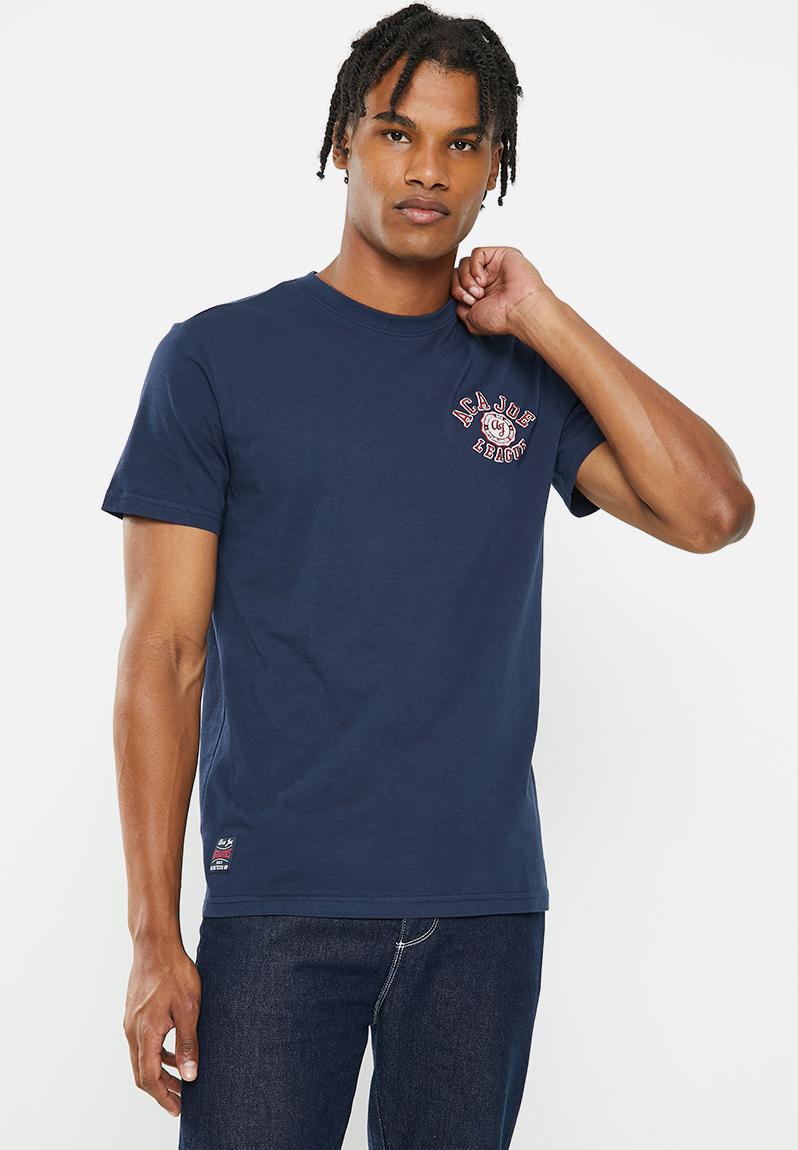 Mens aca joe rasied lwc embroidery crew tee ss-dress blue Aca Joe T ...