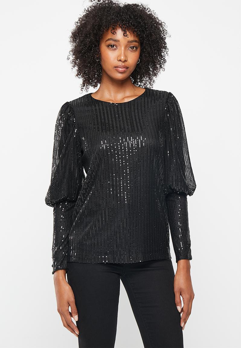 Sequinned mesh knit top - black Stella Morgan Blouses | Superbalist.com