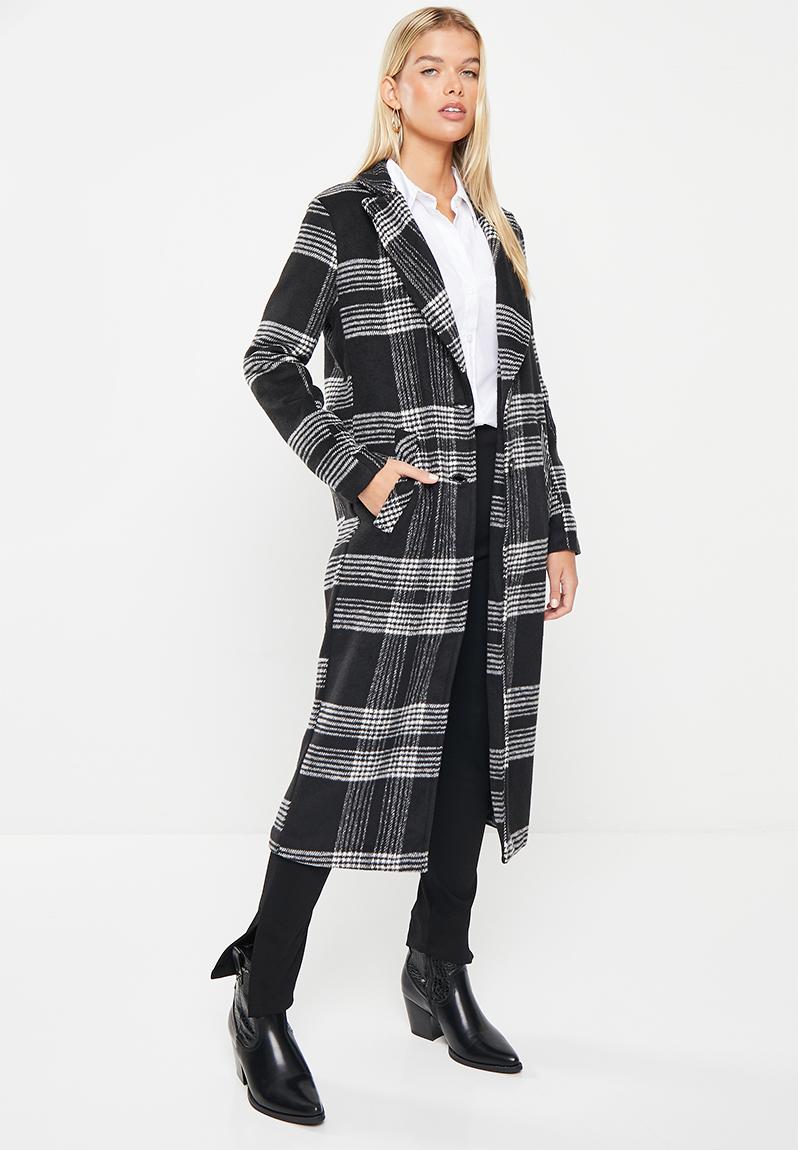 Wool blend check coat - black & white Me&B Coats | Superbalist.com
