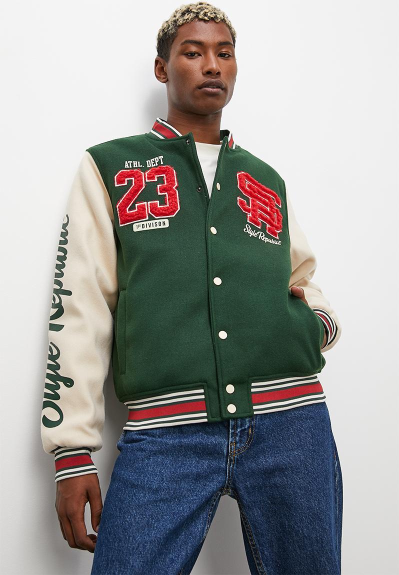 Padded varsity bomber jacket - green/stone STYLE REPUBLIC Jackets ...