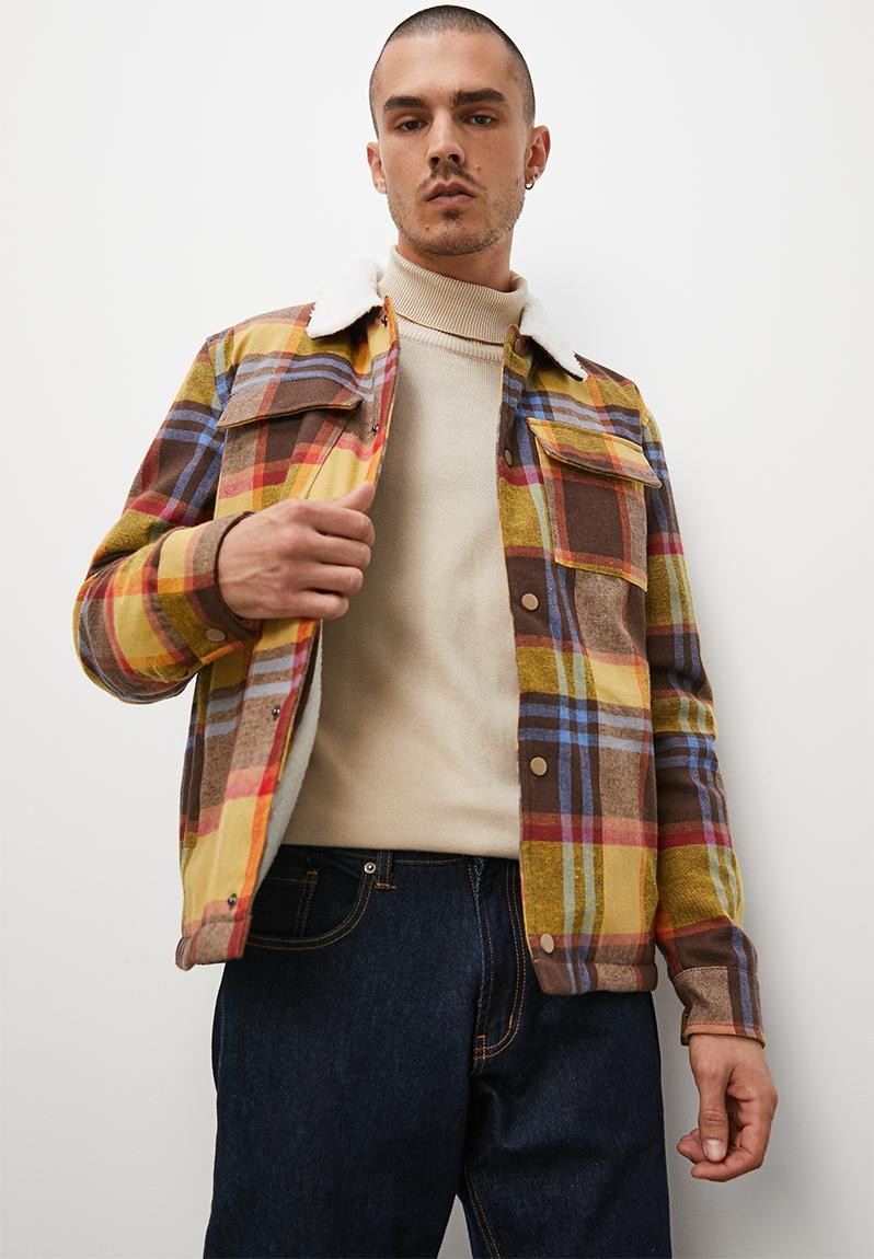 Check flannel shacket - orange/taupe/brown Superbalist Jackets ...