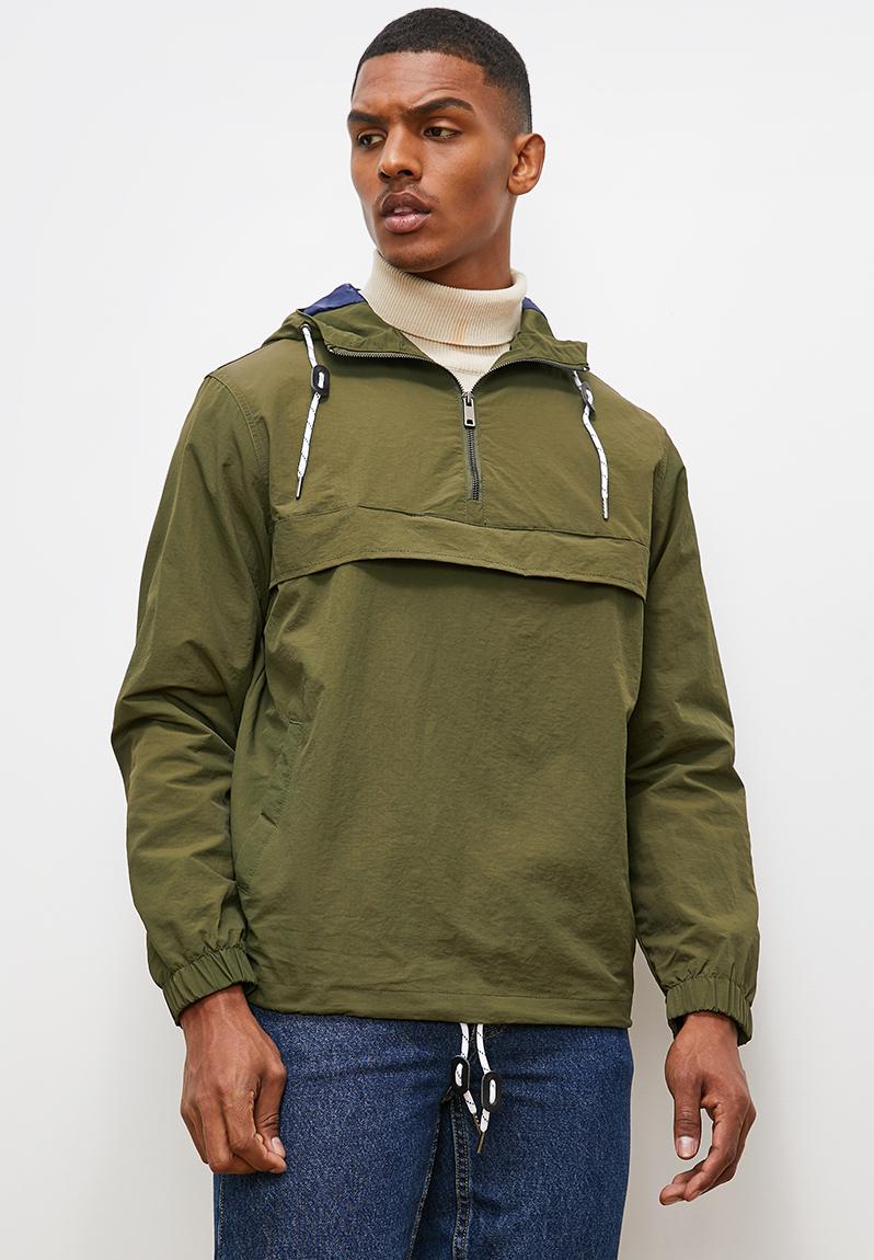 Hooded rib stop poplin 1/4 zip pullover lightweight jacket - khaki Lark ...