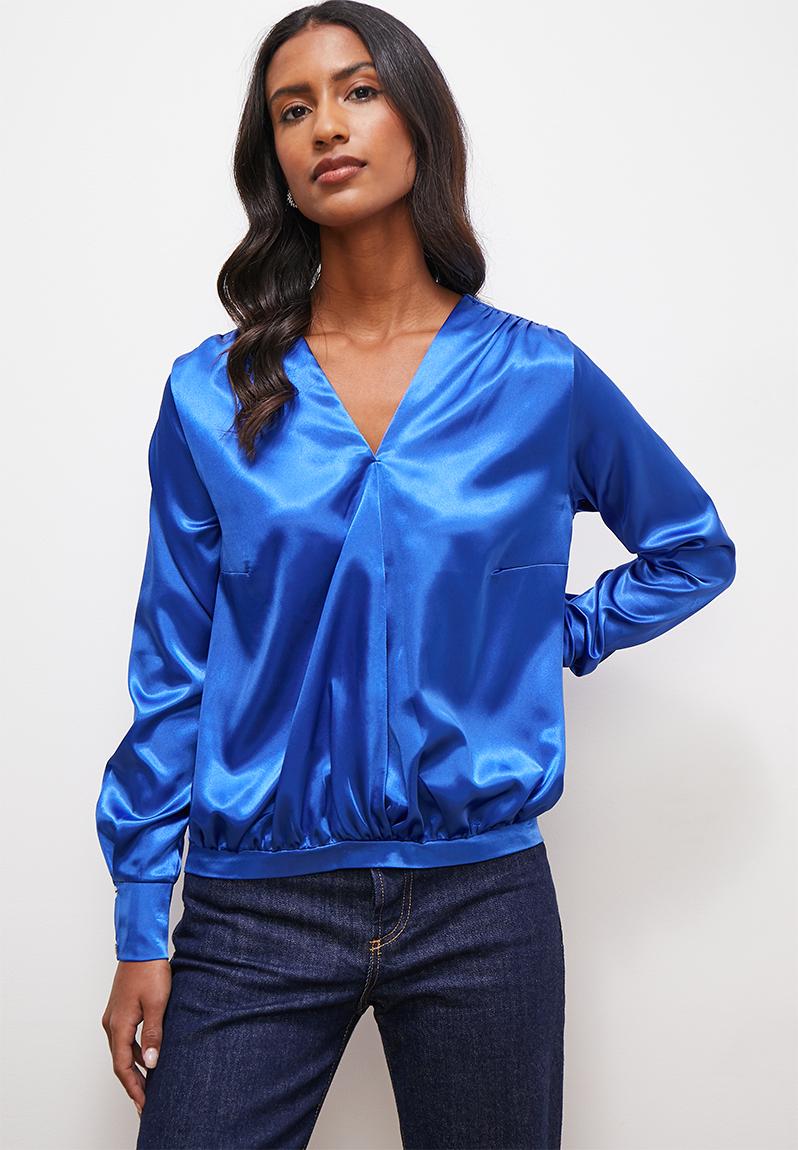 Satin wrap blouse - royal blue edit Blouses | Superbalist.com