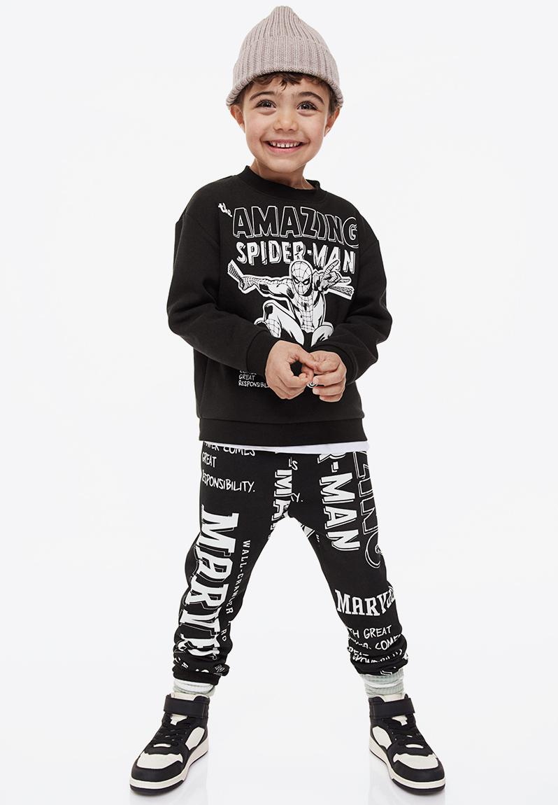 2-piece Printed Sweatshirt Set - Black Spider-man H&m Sets 