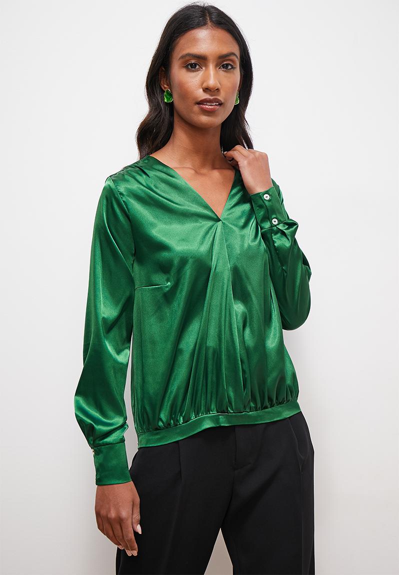 Satin wrap blouse - emerald green edit Blouses | Superbalist.com