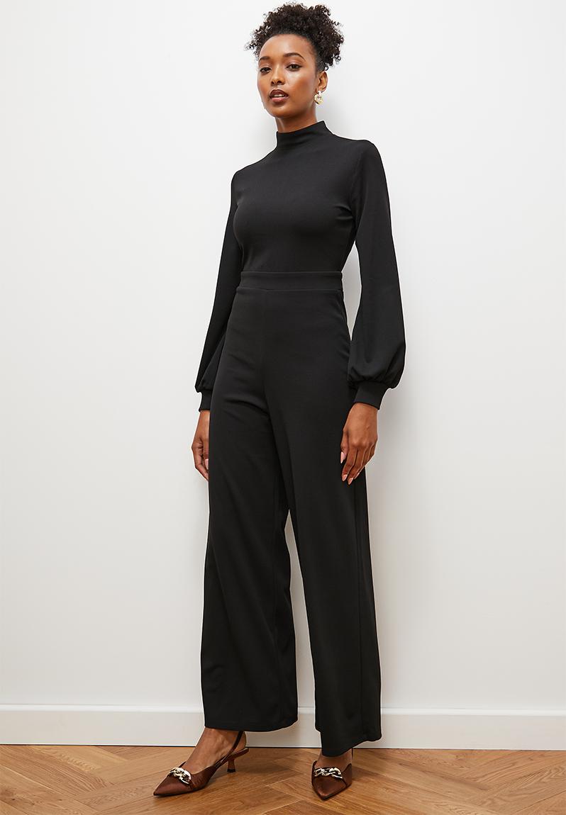 13658 Black Tulle Balloon Sleeve Jumpsuit