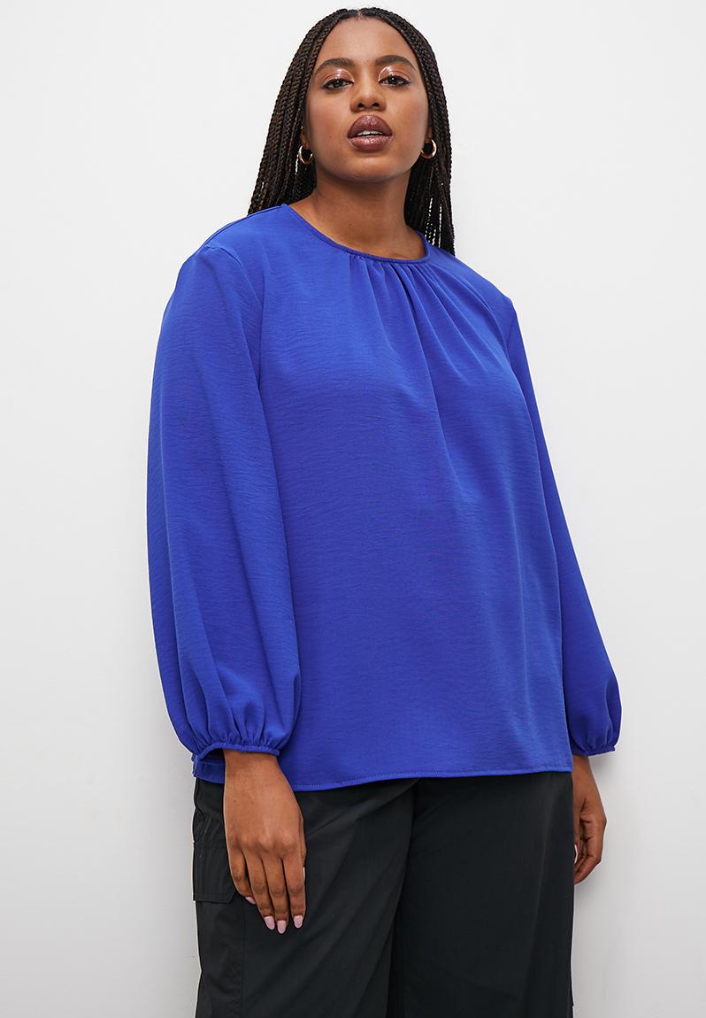 Gathered crew neck shell - blue Superbalist Blouses | Superbalist.com