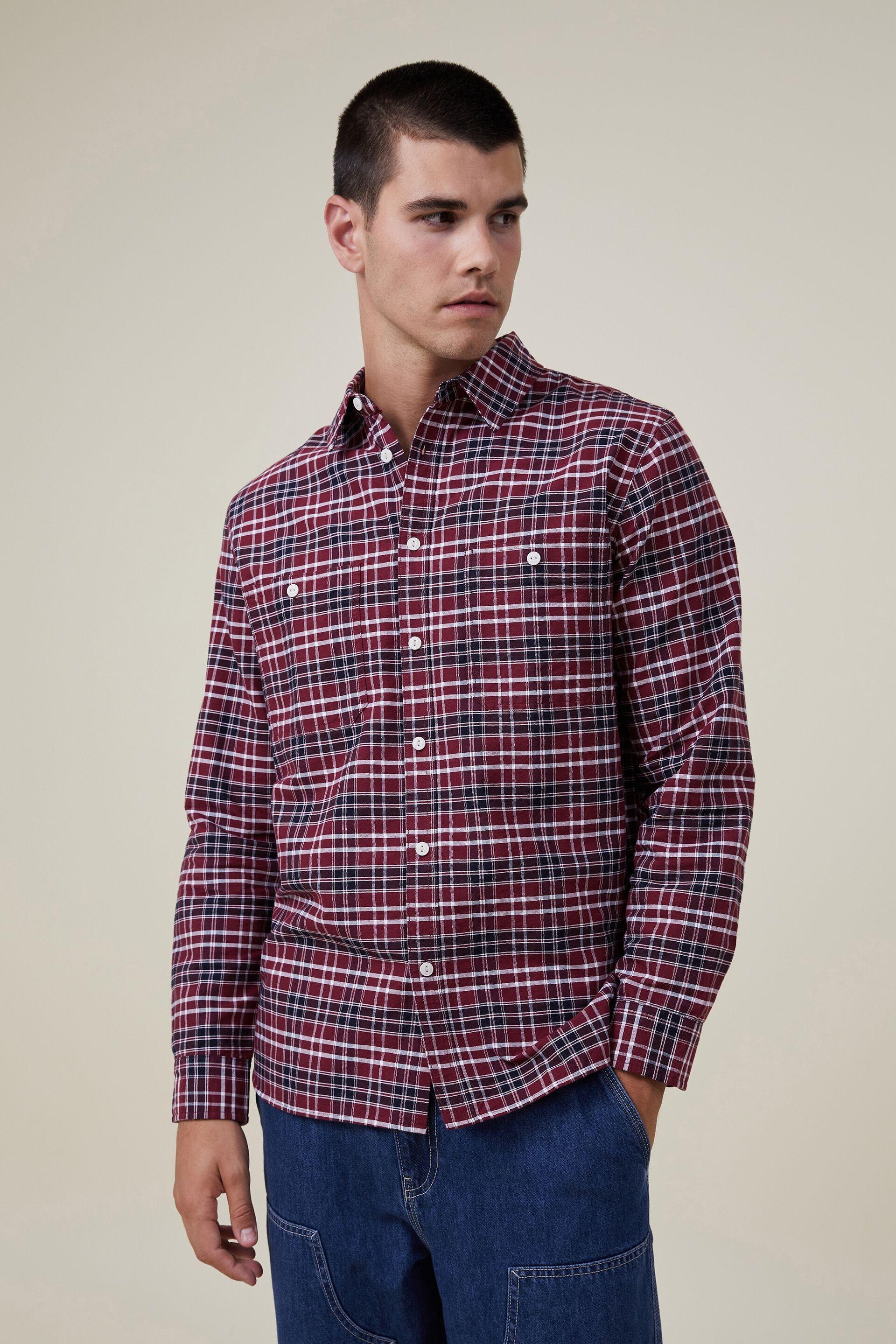 Brooklyn long sleeve shirt - red oxford check Cotton On Shirts ...