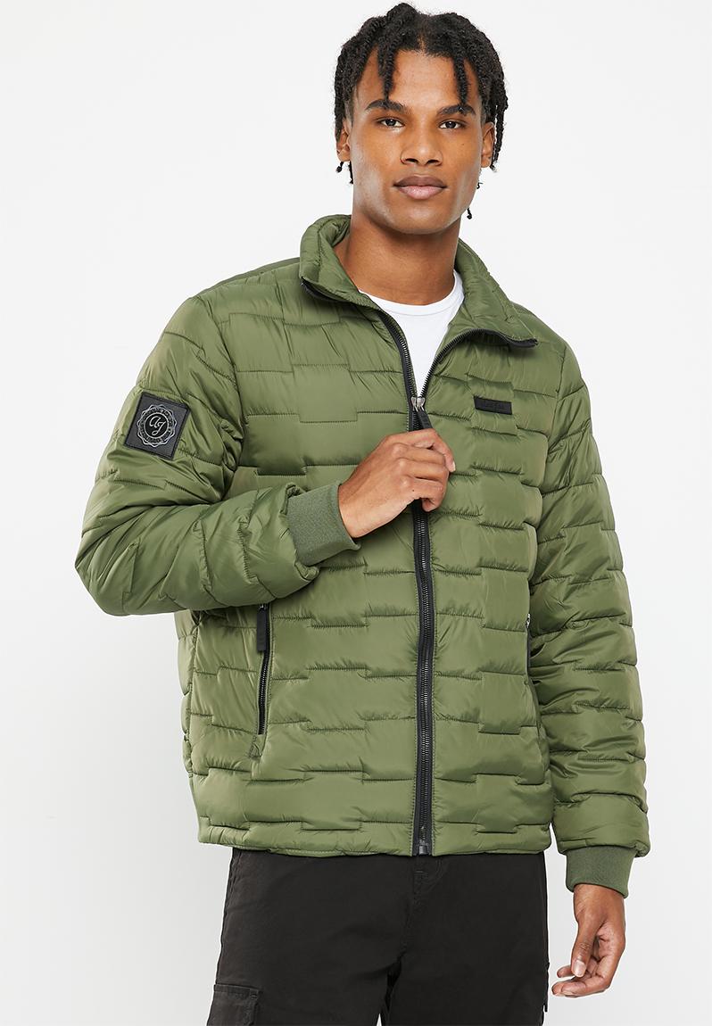 Mens aca joe funnel neck logo embroidery jacket puffer - rifle green ...