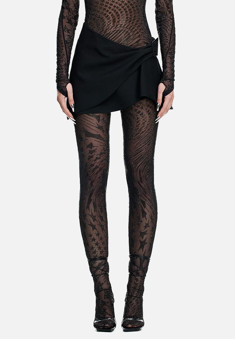 H&M x Mugler: Rhinestone-embellished mesh tights - 001 black dark H&M ...