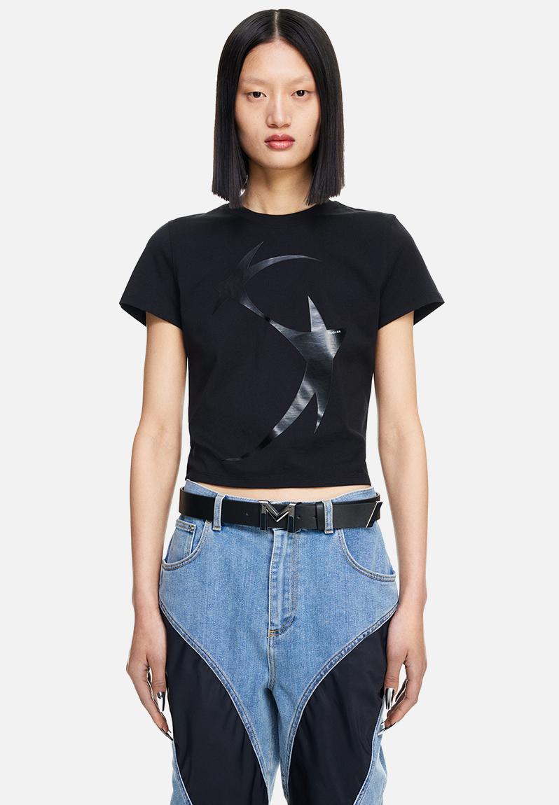 H&M x Mugler: Printed fitted t-shirt - 001 black dark H&M T-Shirts ...