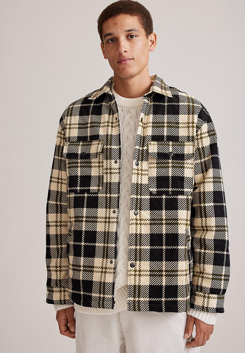 Relaxed fit padded shacket - yellow/black checked H&M Jackets ...