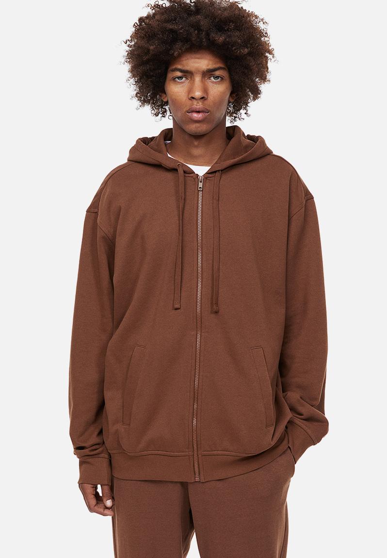 Relaxed fit zip-through hoodie - brown - 1011890014 H&M Hoodies ...